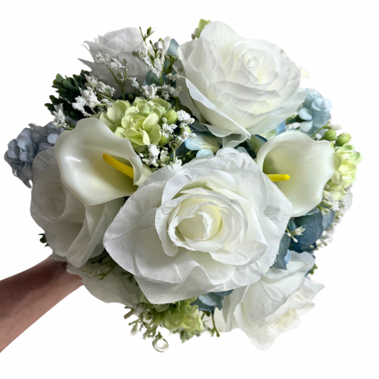 White and Blue Hand Tied Bouquet