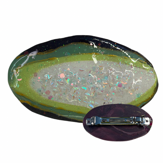 Green Goddess Glitter Stone Barrette