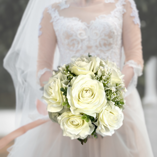 White Roses and Baby's Breath Bouquet